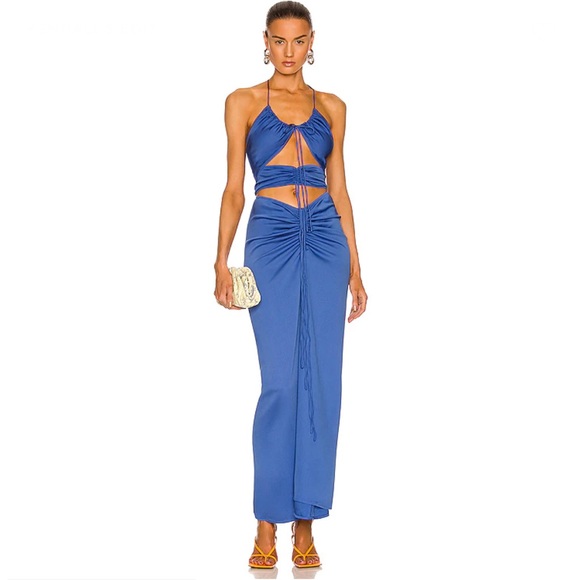 Christopher Esber Multi Panel Disconnect Ruched Halter Dress in Lapis US4 \AUS 8 - Picture 3 of 7